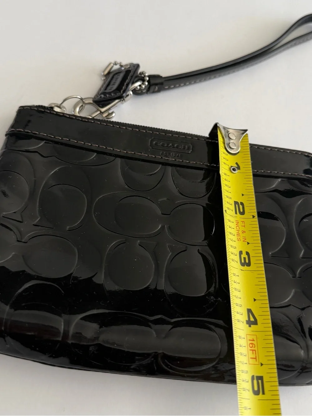 Coach Black Patent Signature Wristlet